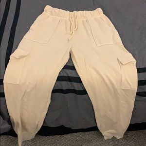 PINK cream tan sweats with multiple pockets